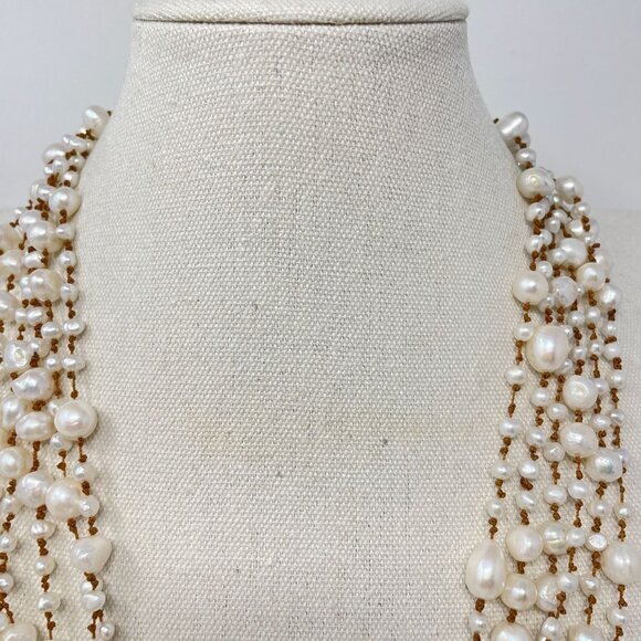 Multistrand‎ Pearl String Necklace Boho Coastal Classic - Picture 4 of 12